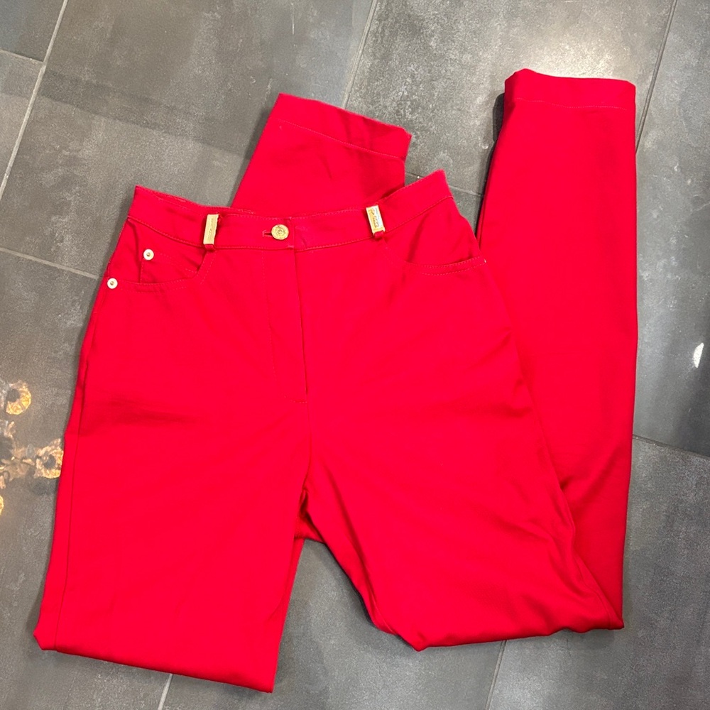 St. John Red Pants with Gold Tone Hardware